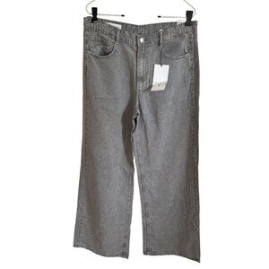 Zara Faux Denim Wide Leg Pants Gray Linen Blend BNWT Lightweight Size 6